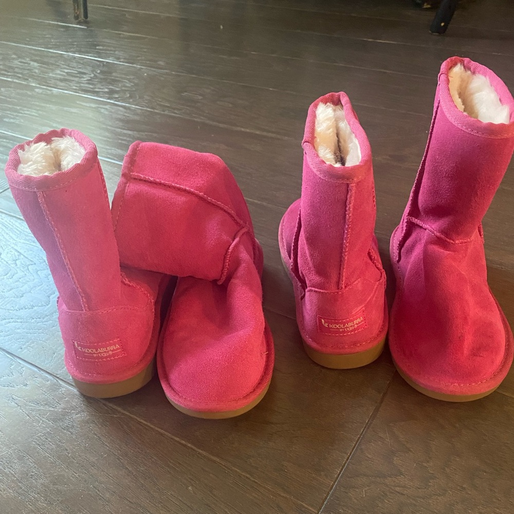 Girls Koolaburra by UGG pink snow winter boots.